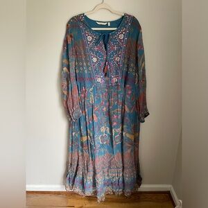 Soft Surroundings Mirapani Embroidered Floral Maxi Dress in Blue Women’s 2XL